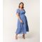 Women's Curve Blue Flutter Sleeve Dress Blue Vanilla New Look