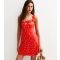 Women's Red Floral Print Ruffle Trim Mini Dress New Look