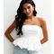 Women's White Bubble Hem Bandeau Top New Look