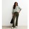 Women's Khaki Ribbed Jersey Flared Trousers New Look