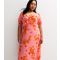 Women's Plus Size Pink Floral Print Ruffle Trim Milkmaid Midi Dress Curves New Look