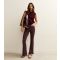 Women's Tall Dark Burgundy Rib Jersey Flared Trousers New Look