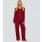 Women's Dark Red Contrast Piping Shirt and Trousers Pyjama Set Loungeable New Look