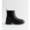 Women's Wide Fit Black Faux Leather Chunky Sole Chelsea Ankle Boots Vegan New Look