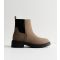 Women's Wide Fit Light Brown Faux Suede Chunky Sole Chelsea Ankle Boots Vegan New Look