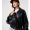 Women's Black Oversized Faux Leather Jacket Pink Vanilla New Look