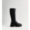 Women's Wide Fit Black Faux Leather Knee High Boots Vegan New Look