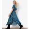 Women's Navy Floral Print Milkmaid Midi Dress Apricot New Look