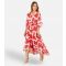 Women's Red Floral Print Wrap Style Midi Dress Yumi New Look