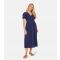 Women's Navy Smocked Bust V Neck Midi Dress Yumi New Look