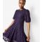 Women's Dark Purple Floral Lace Puff Sleeve Dress Apricot New Look