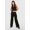 Pantalon Drapé Côté À Jambe Large - Noir - 42, Noir