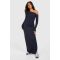 Robe Maxi En Modal Plissée Style Bardot À Manches Longues - Bleu Foncè - 44, Bleu Foncè
