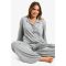 boohoo Femmes Petite Chemise a Manches Longues & Ensemble Pyjama Pantalon | Gris | Taille: 36