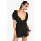 boohoo Femmes Combinaison en Popeline de Coton a Manches Bouffantes | Noir | Taille: 40