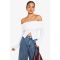 boohoo Femmes Popper Detail Off The Shoulder Long Sleeve Top | Blanc | Taille: 42