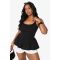 boohoo Femmes Plus Top a Peplum en Melange de Tissus | Noir | Taille: 52