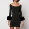 Alexander Wang Faux Fur Trimmed Jersey Off-Shoulder Mini Dress - S