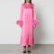 Sleeper Suzi Feather-Trimmed Satin Maxi Dress