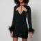 De La Vali Mame Feather-Trimmed Chiffon Mini Dress - UK 8