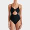 Hunza G Crystal Hoop Detail Stretch-Seersucker Swimsuit