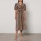 Ganni Printed Tie Strap Leopard-Print Cotton Midi Dress - EU 44/UK 16