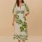 Farm Rio Green Floral Cascade Cotton Midi Dress - S
