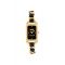 Coach Gold Cadie Black Rectangle Chain Leather Strap Watch - Gold